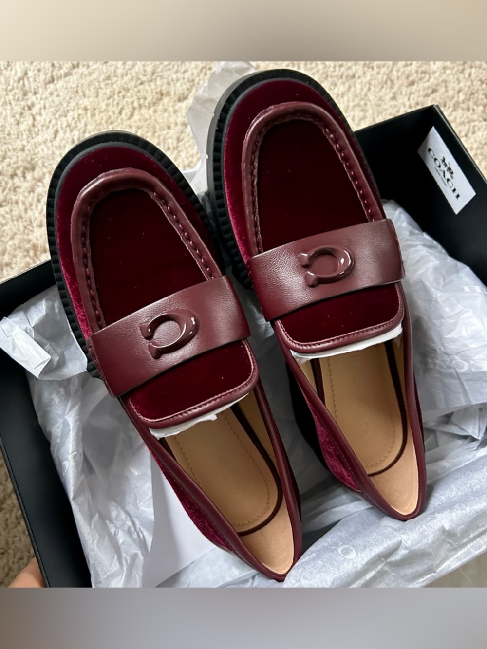 Coach Leah Velvet Platform Lug Sole Loafers